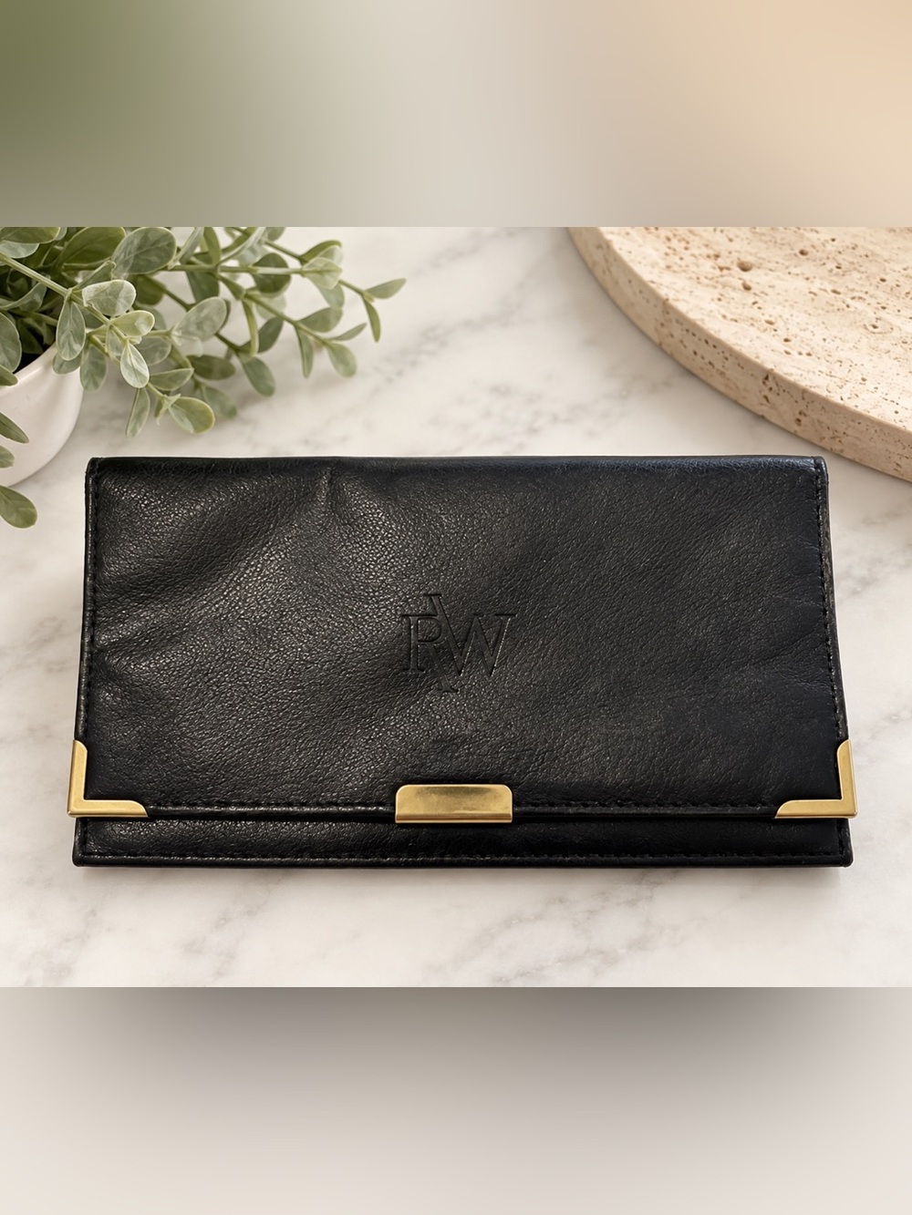 Raymond Weil vintage Black Leather Wallet with Brass Snap